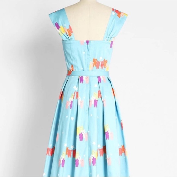 ModCloth Collectif Light Blue Dress with Multicolored Cats Motif - Picture 7 of 9